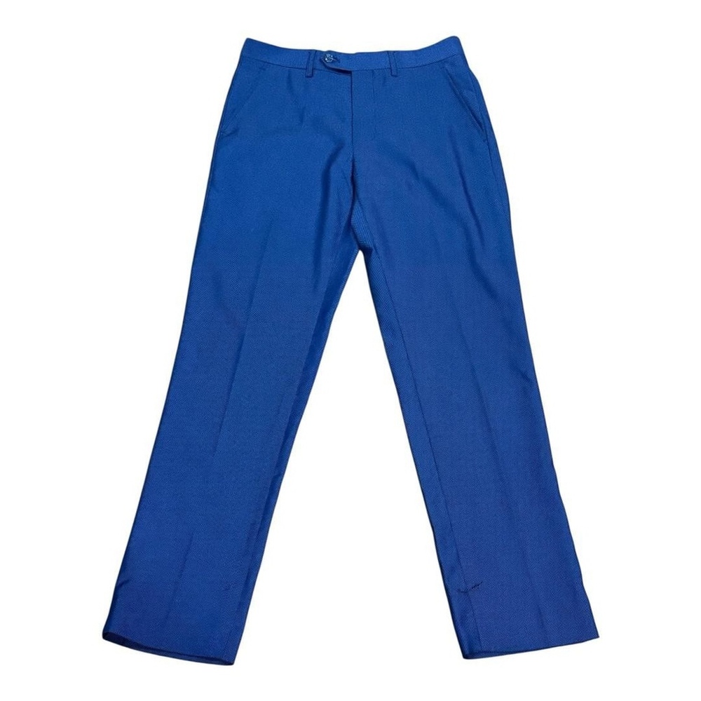 Criterion Pants Mens 28 Blue Dress Trousers Poly Viscose Flat Front Classic